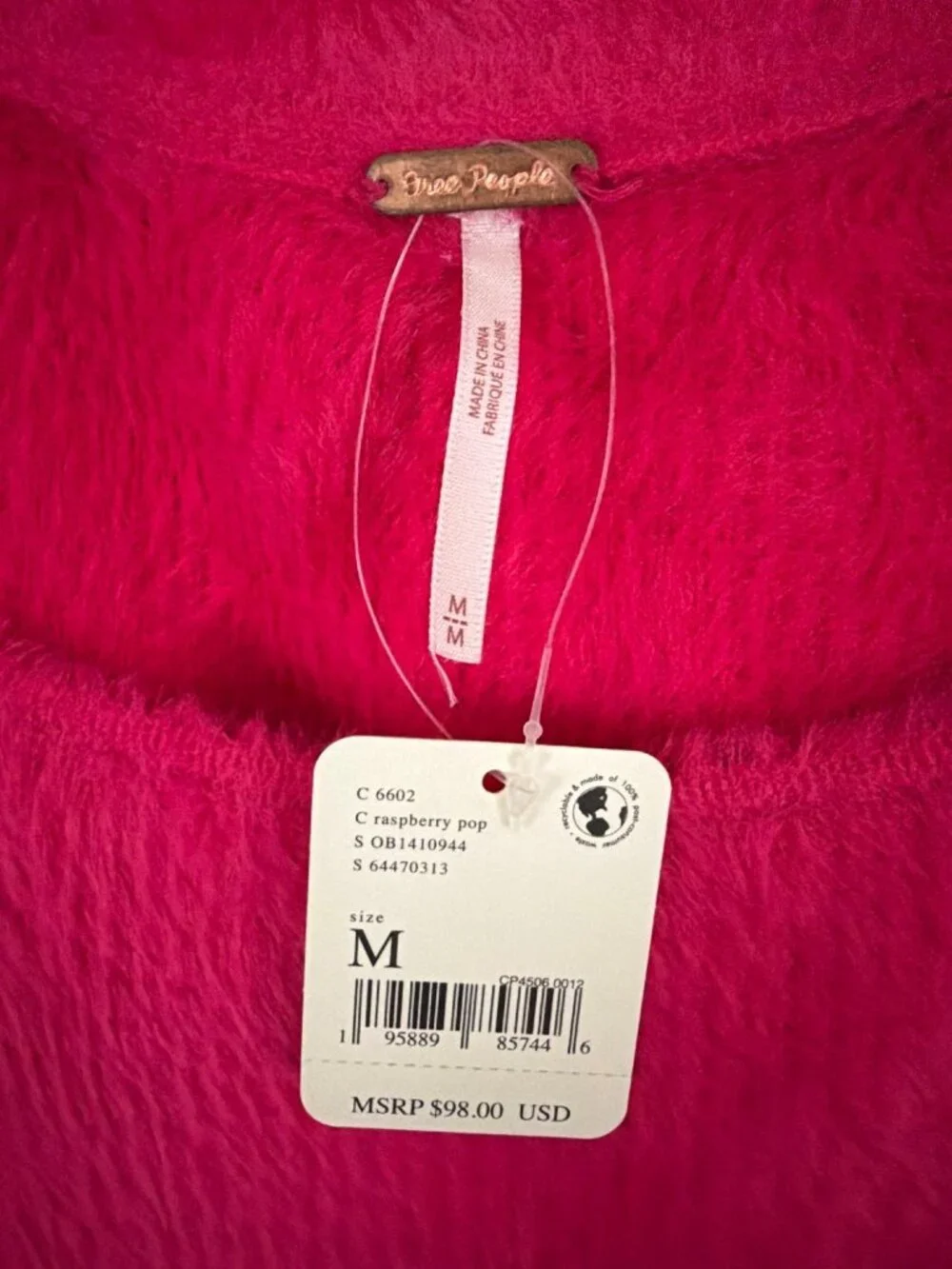 NWT Free People Moonbeam Raspberry Pop Faux Fur Sweater Size M